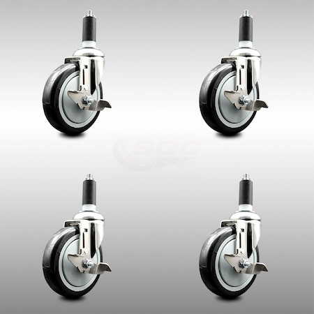 Service Caster 5 Inch 316SS Black Poly Swivel 1-3/8 Inch Expanding Stem Caster Set Brake SCC SCC-SS316EX20S514-PPUB-BLK-TLB-138-4